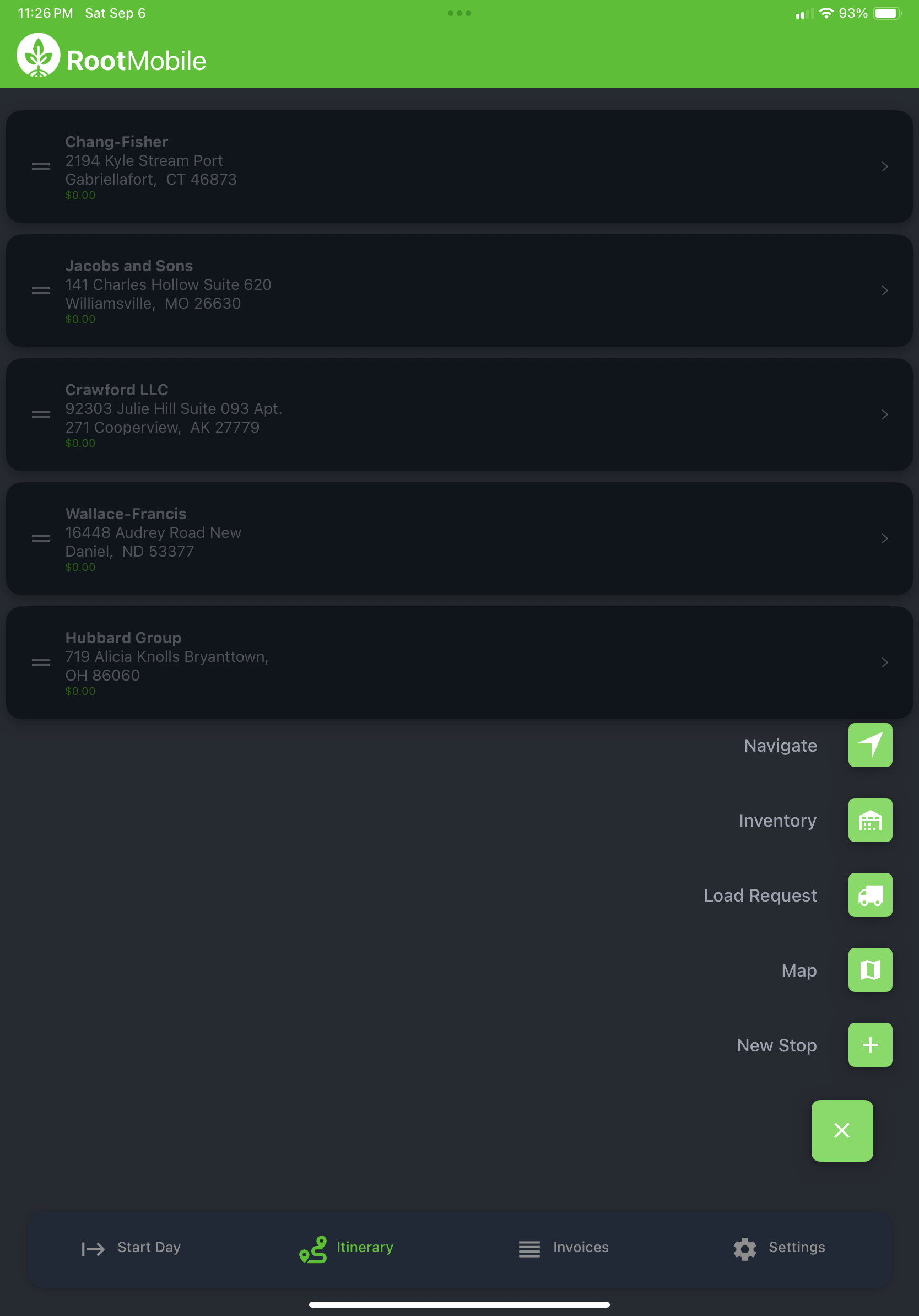 Update Itinerary Screen