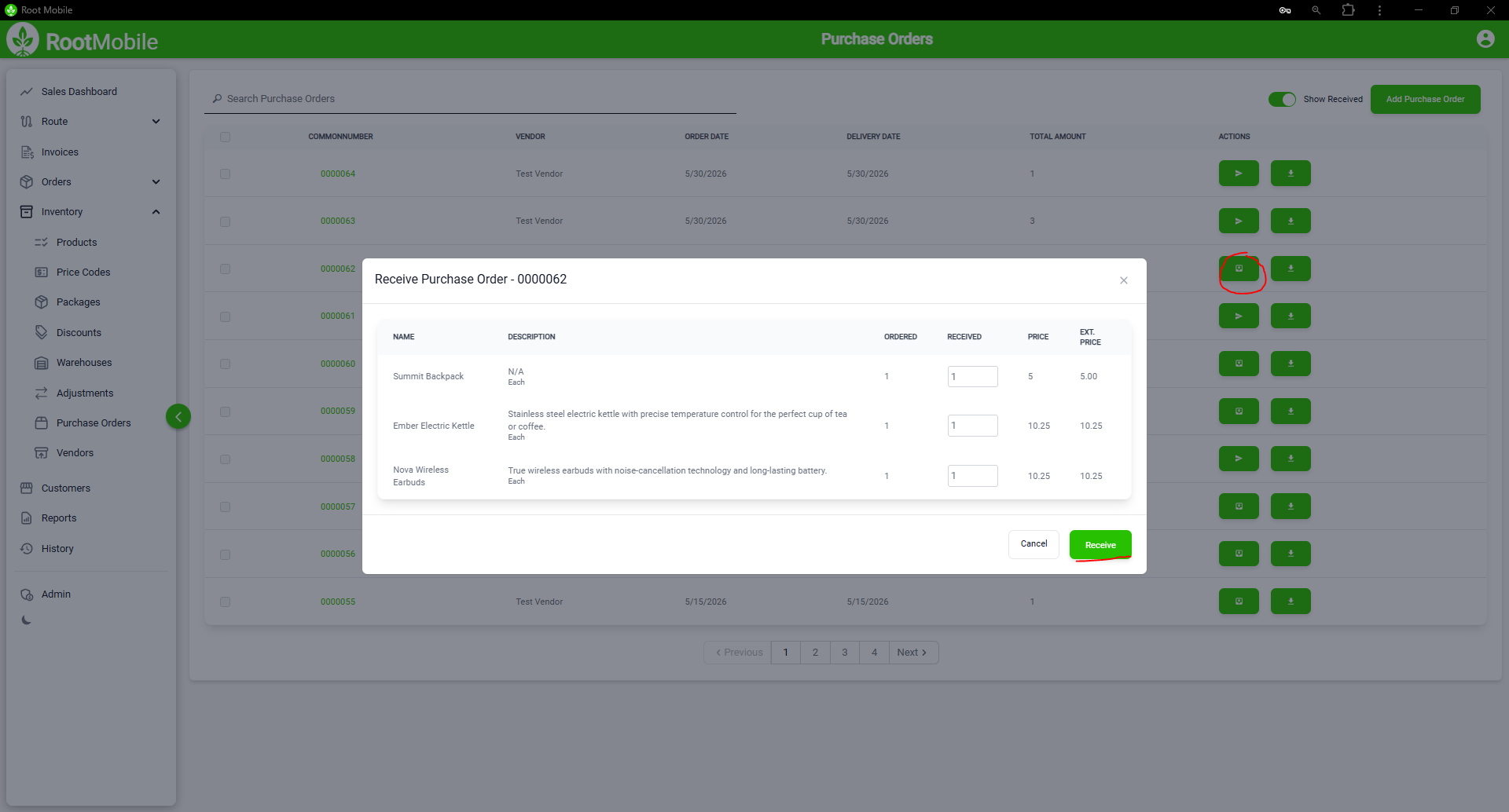 Receive Purchase Order